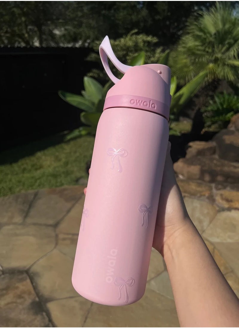 FreeSip Insulated Stainless Steel Water Bottle with Straw for Sports Travel and School BPA-Free Sports Water Bottle (Pink 24OZ)