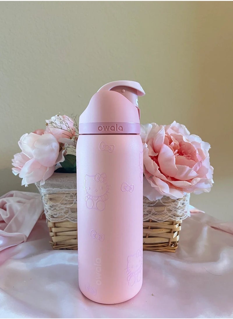 FreeSip Insulated Stainless Steel Water Bottle with Straw for Sports Travel and School BPA-Free Sports Water Bottle (Pink 24OZ)