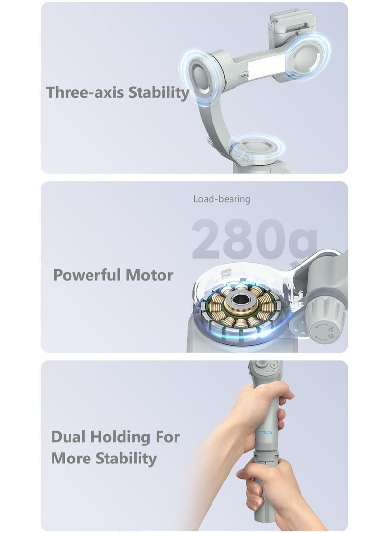 3-Axis Smartphone Stabilizer, AI Smart Tracking, Powerful Motor, 8 Stabilization Modes, Large Capacity Battery, Long Battery Life, Adjustable Fill Light, With Tripod, Video Stabilizer For YouTube and TikTok