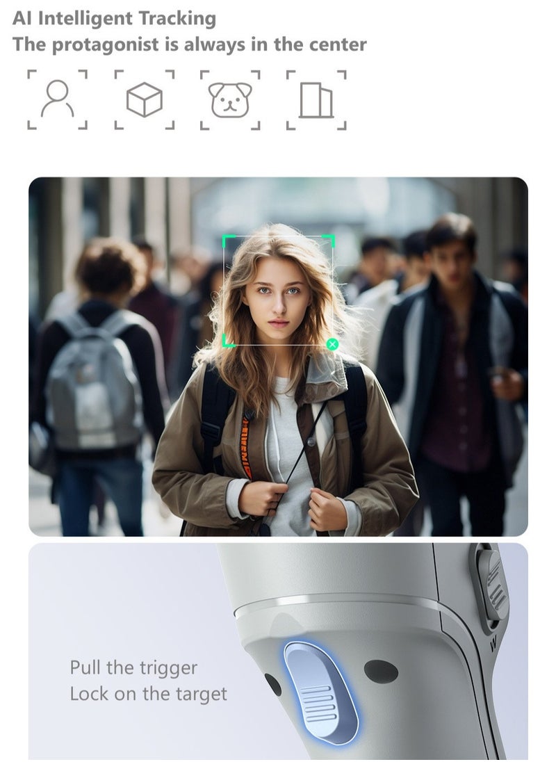 3-Axis Smartphone Stabilizer, AI Smart Tracking, Powerful Motor, 8 Stabilization Modes, Large Capacity Battery, Long Battery Life, Adjustable Fill Light, With Tripod, Video Stabilizer For YouTube and TikTok