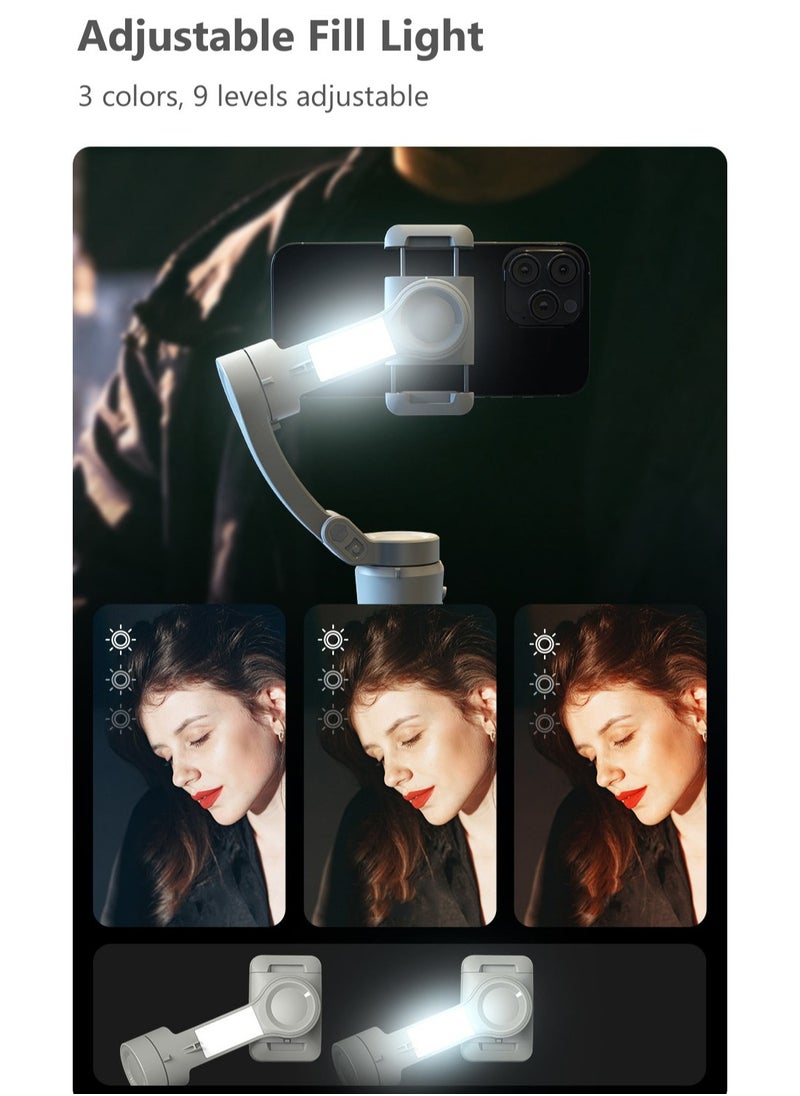 3-Axis Smartphone Stabilizer, AI Smart Tracking, Powerful Motor, 8 Stabilization Modes, Large Capacity Battery, Long Battery Life, Adjustable Fill Light, With Tripod, Video Stabilizer For YouTube and TikTok