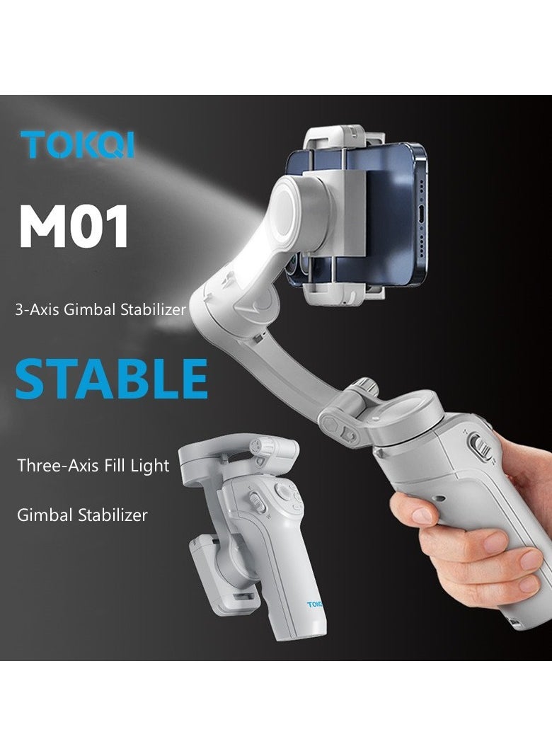 3-Axis Smartphone Stabilizer, AI Smart Tracking, Powerful Motor, 8 Stabilization Modes, Large Capacity Battery, Long Battery Life, Adjustable Fill Light, With Tripod, Video Stabilizer For YouTube and TikTok
