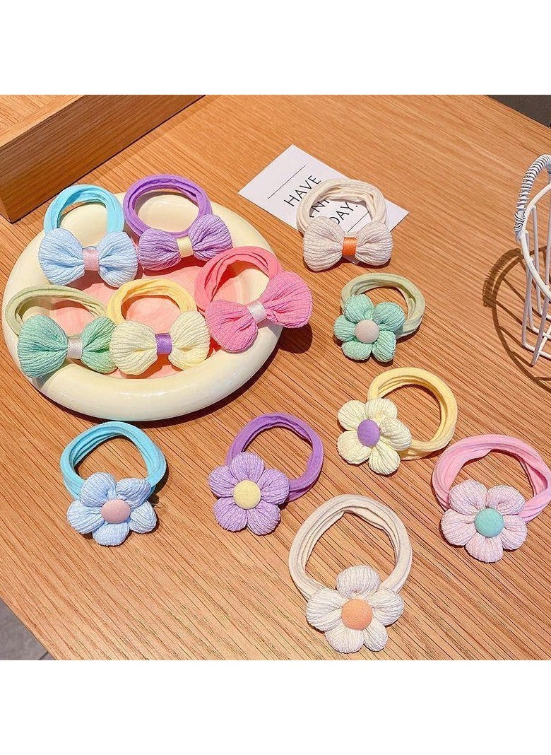 Girls Rubber Bands, Thick Hair Bands No Damage Hair, Elastic Hair Bands, Ponytail Holders, Bows and Flower Headbands, 12PCS