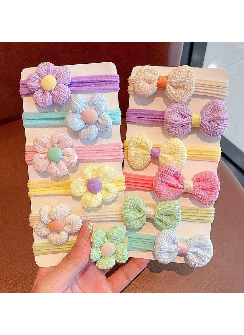 Girls Rubber Bands, Thick Hair Bands No Damage Hair, Elastic Hair Bands, Ponytail Holders, Bows and Flower Headbands, 12PCS