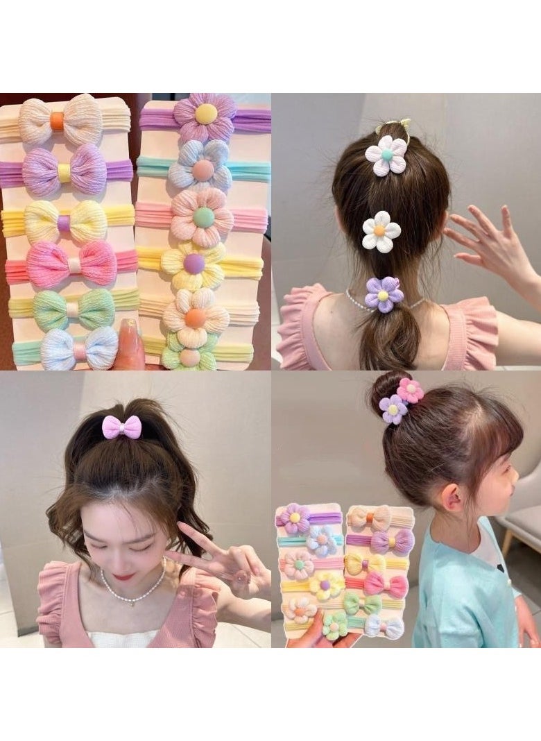 Girls Rubber Bands, Thick Hair Bands No Damage Hair, Elastic Hair Bands, Ponytail Holders, Bows and Flower Headbands, 12PCS