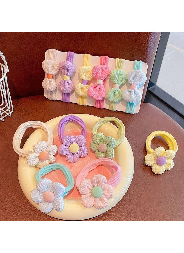 Girls Rubber Bands, Thick Hair Bands No Damage Hair, Elastic Hair Bands, Ponytail Holders, Bows and Flower Headbands, 12PCS
