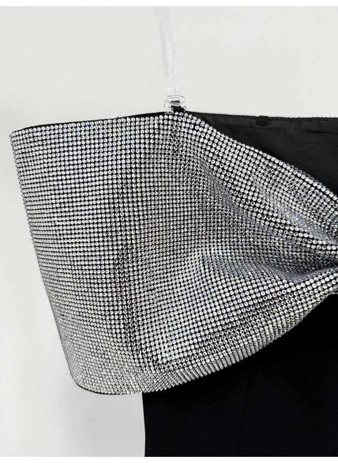 Fashion Heavy-Duty Rhinestone Bow Long Dress - Celebrity Gown