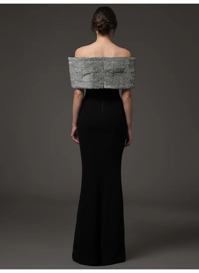 Fashion Heavy-Duty Rhinestone Bow Long Dress - Celebrity Gown