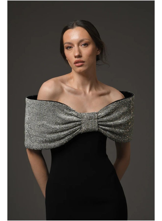 Fashion Heavy-Duty Rhinestone Bow Long Dress - Celebrity Gown