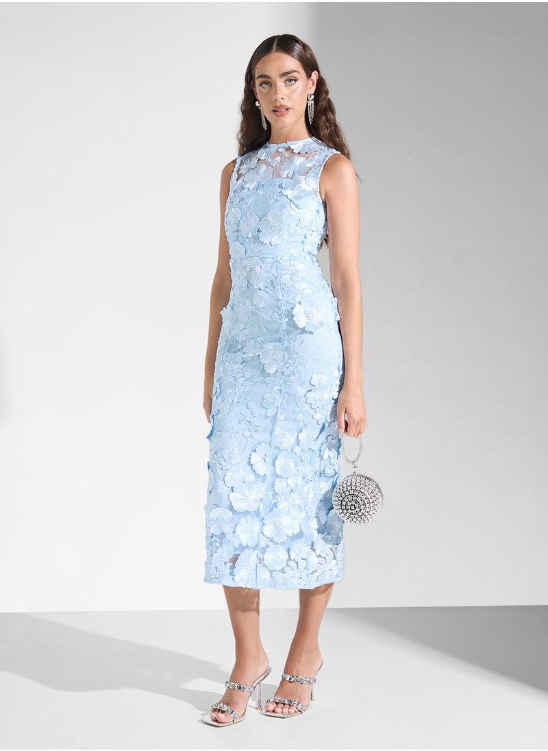 3D Floral Applique Embellished Dress