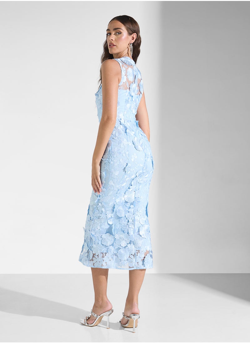 3D Floral Applique Embellished Dress