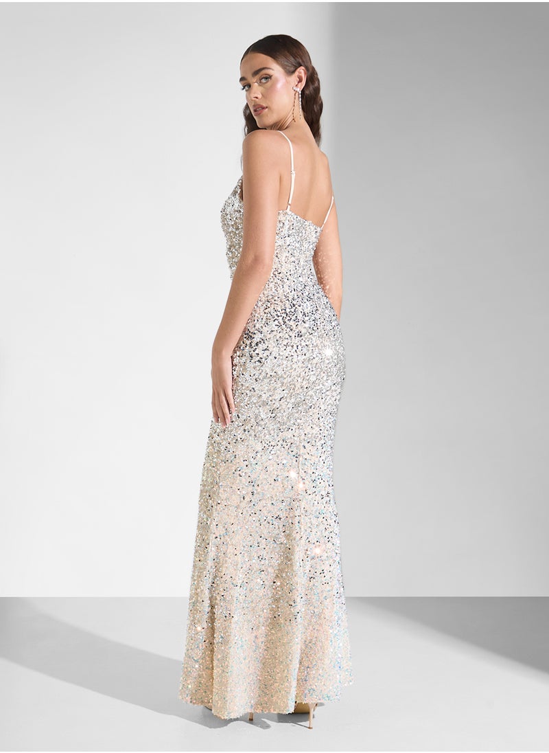 Strappy Sequin Embellished Ombre Dress