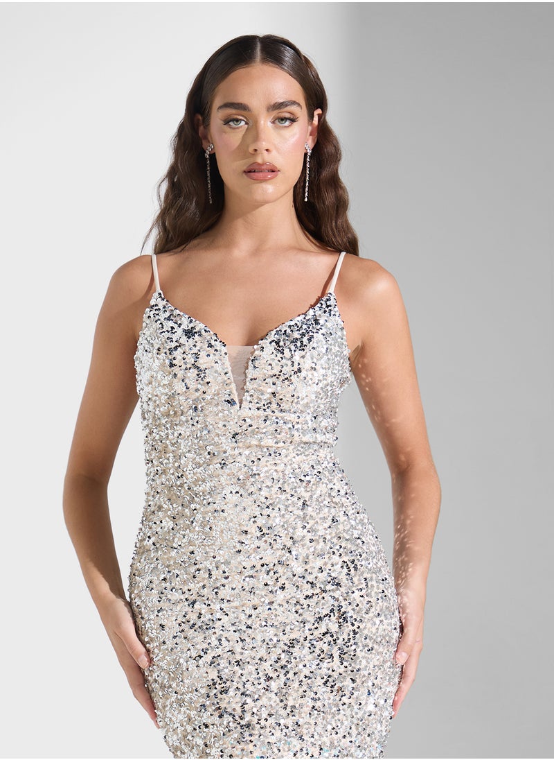 Strappy Sequin Embellished Ombre Dress