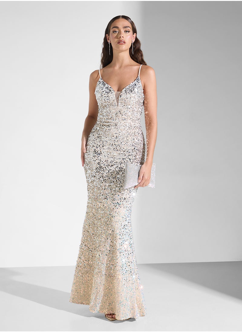 Strappy Sequin Embellished Ombre Dress