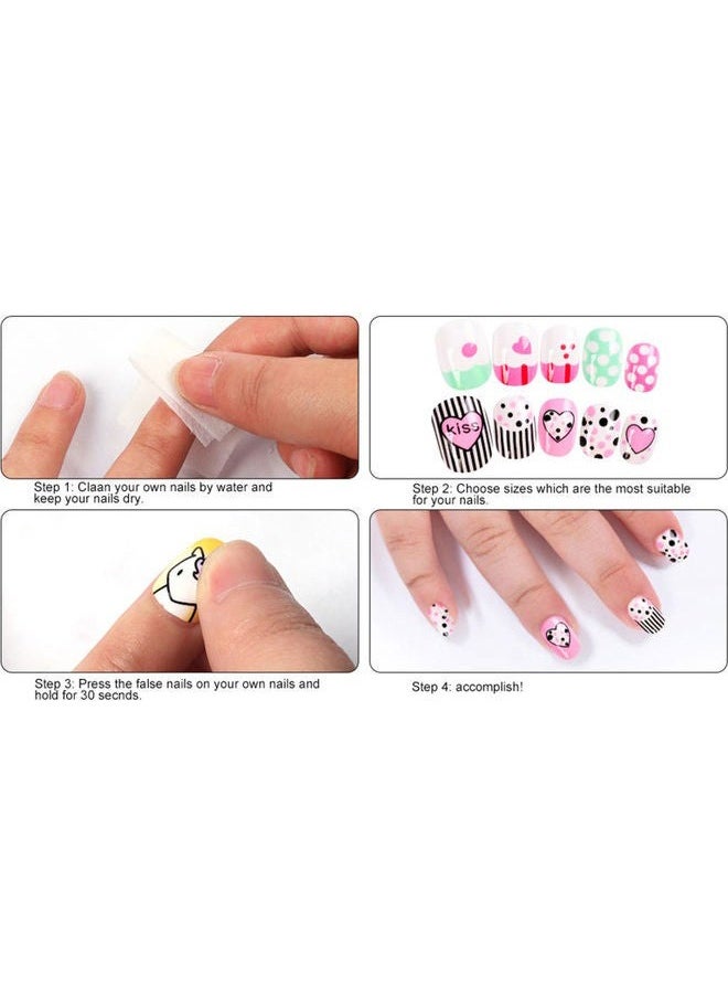 Nail Stickers —False Nails Multicolour,120Pcs 5 Days Cute Design Nail Tips for Children Press On False Nails Set Manicure DIY