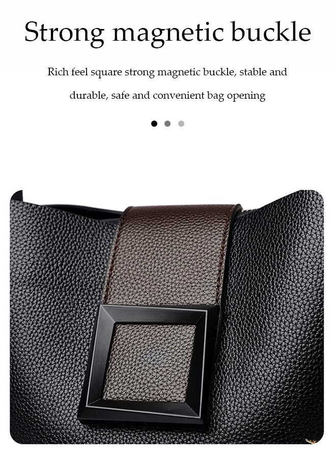 Women's crossbody bag, PU leather bucket shaped handbag, adjustable shoulder strap, with square magnetic buckle, suitable for storing mobile phones, power banks, umbrellas, cosmetics, 21 * 35 * 19cm, black