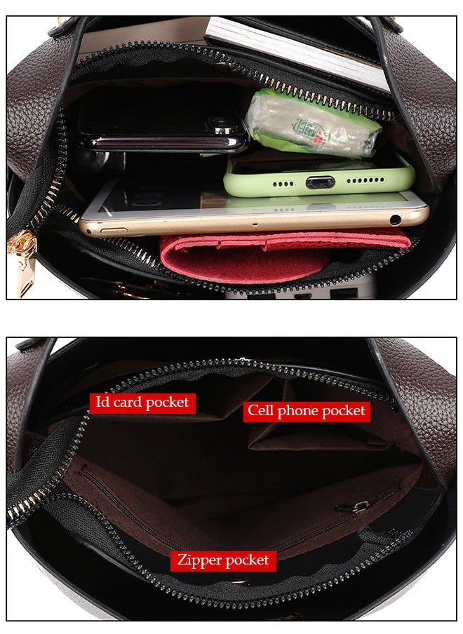 Women's crossbody bag, PU leather bucket shaped handbag, adjustable shoulder strap, with square magnetic buckle, suitable for storing mobile phones, power banks, umbrellas, cosmetics, 21 * 35 * 19cm, black