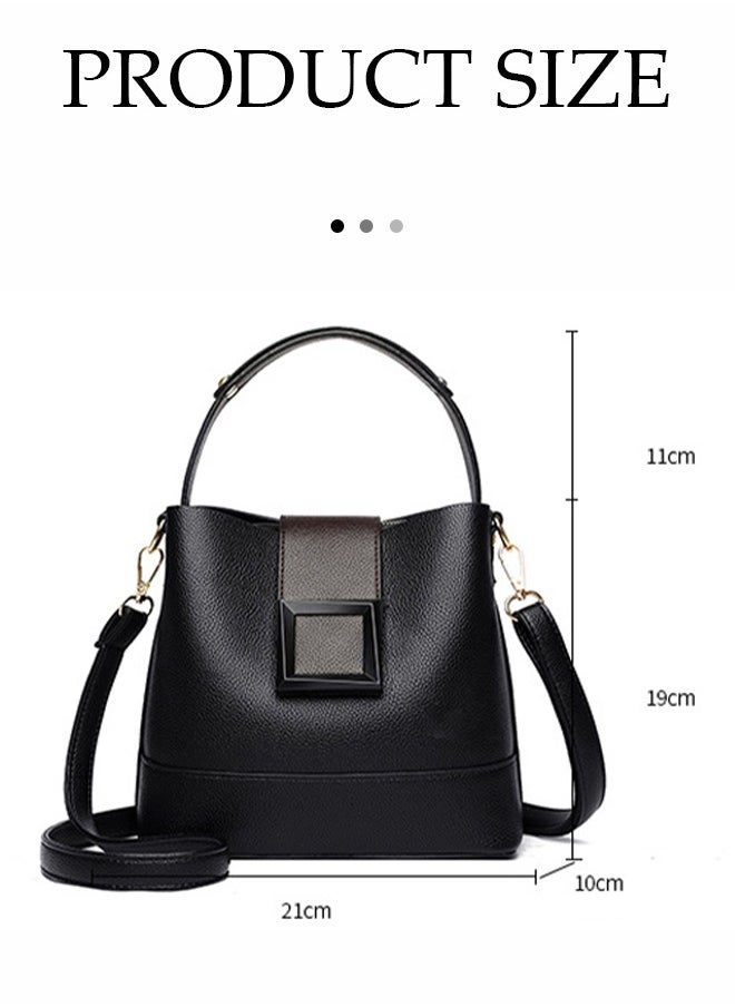 Women's crossbody bag, PU leather bucket shaped handbag, adjustable shoulder strap, with square magnetic buckle, suitable for storing mobile phones, power banks, umbrellas, cosmetics, 21 * 35 * 19cm, black