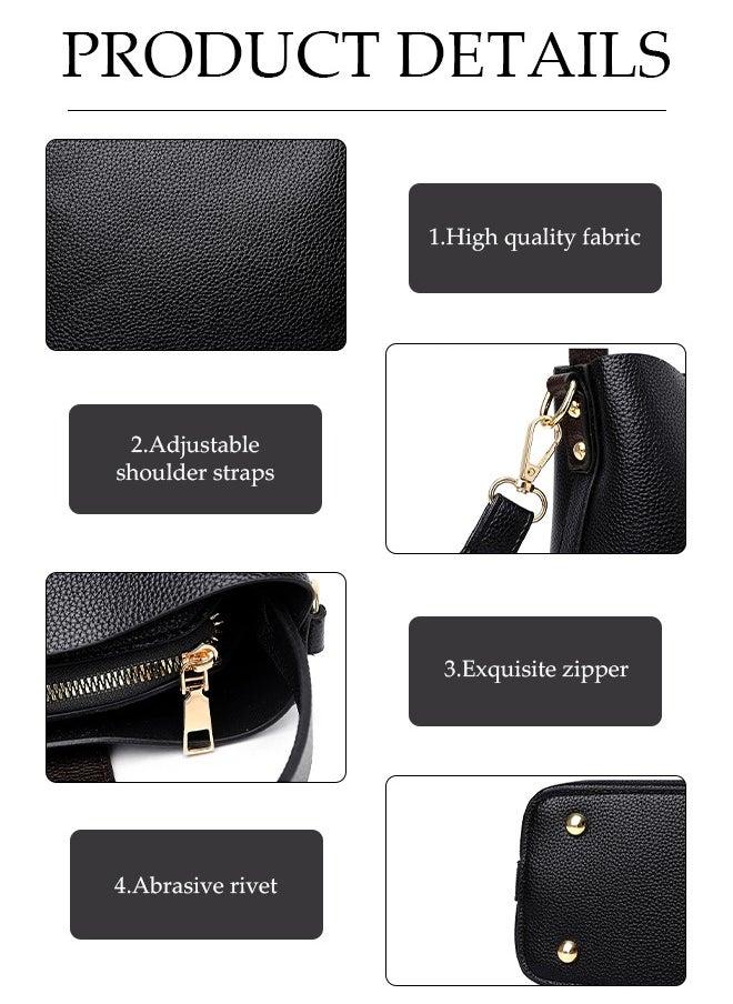Women's crossbody bag, PU leather bucket shaped handbag, adjustable shoulder strap, with square magnetic buckle, suitable for storing mobile phones, power banks, umbrellas, cosmetics, 21 * 35 * 19cm, black