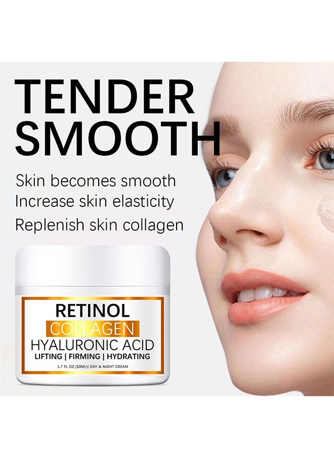 Retinol Collagen Hyaluronic Acid，Cream for Face, Anti-Aging Moisturizer with Hyaluronic Acid & Vitamin E, Collagen Cream for Wrinkles & Dark Spots, Night Cream for Youthful Skin (50g)