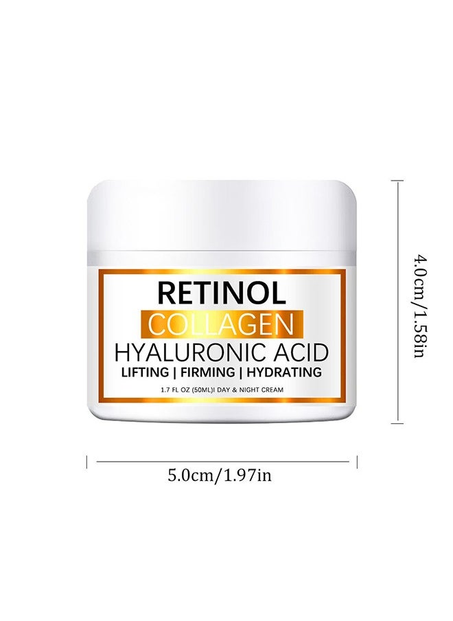Retinol Collagen Hyaluronic Acid，Cream for Face, Anti-Aging Moisturizer with Hyaluronic Acid & Vitamin E, Collagen Cream for Wrinkles & Dark Spots, Night Cream for Youthful Skin (50g)
