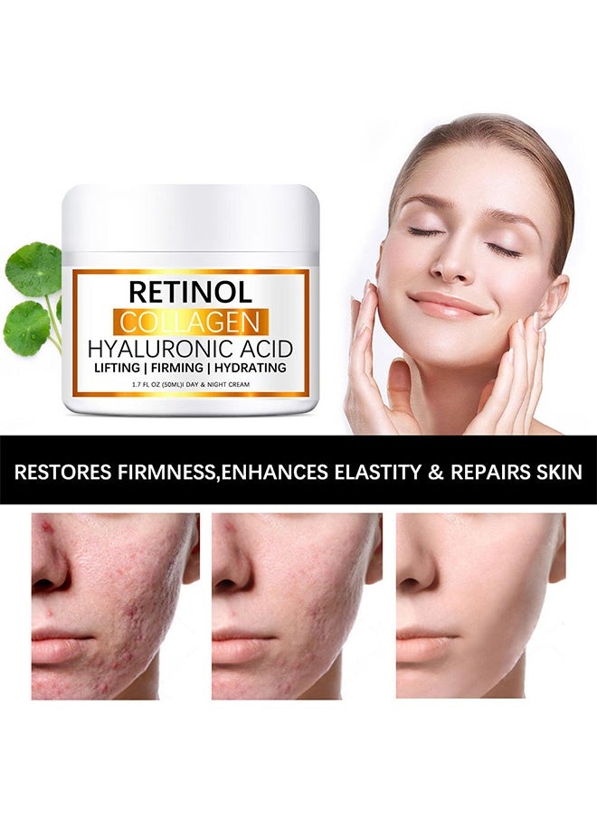 Retinol Collagen Hyaluronic Acid，Cream for Face, Anti-Aging Moisturizer with Hyaluronic Acid & Vitamin E, Collagen Cream for Wrinkles & Dark Spots, Night Cream for Youthful Skin (50g)
