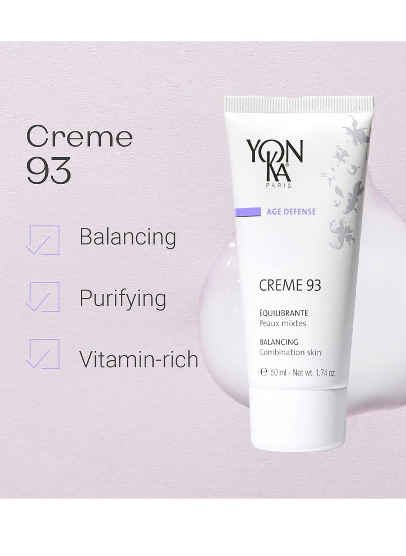 Yon-Ka Creme 93 Mattifying Moisturizer (50ml) Balancing Facial Cream for Combination Skin, Balance Oily Complexion with Vitamins A,C and E, Paraben-Free