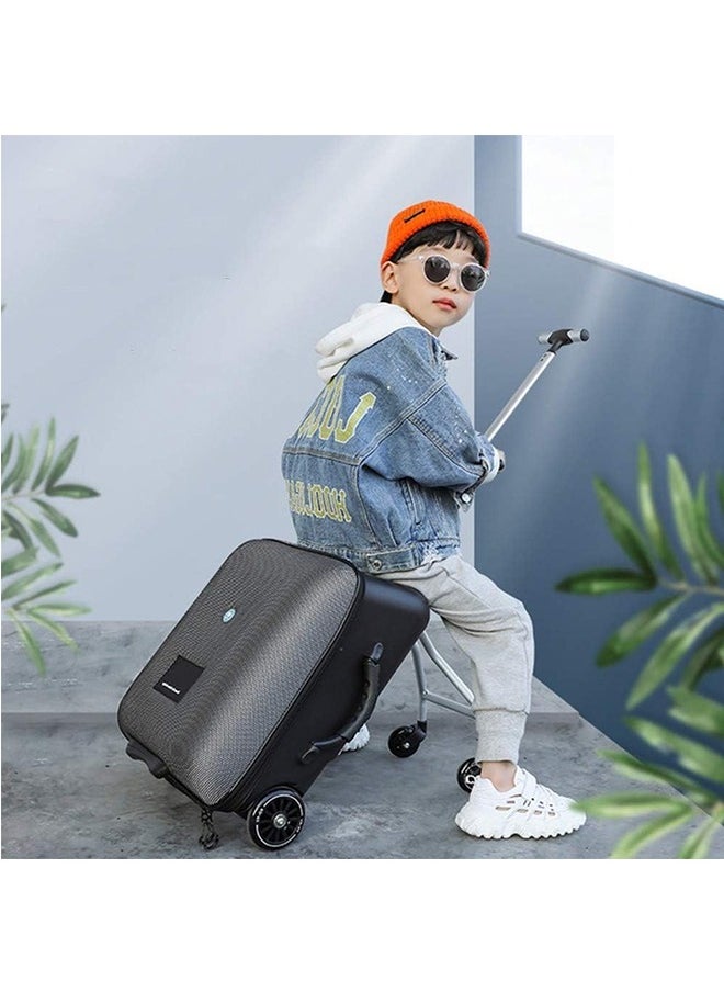 2 in1 Rolling Luggage Case for Kids, Expandable Carry on Suitcase with Baby Stroller for 1-10 Years Toddler Infant, 20 Inch Children Ride On Trolley Case for Outdoor Travel (Without Guardrail, Black)