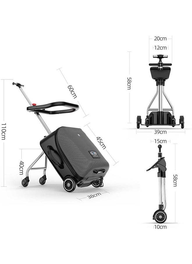 2 in1 Rolling Luggage Case for Kids, Expandable Carry on Suitcase with Baby Stroller for 1-10 Years Toddler Infant, 20 Inch Children Ride On Trolley Case for Outdoor Travel (Without Guardrail, Black)