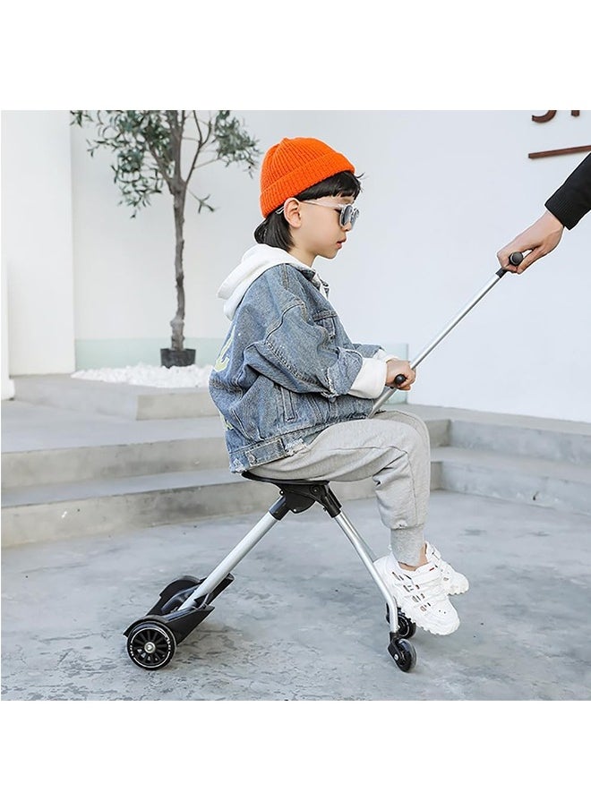 2 in1 Rolling Luggage Case for Kids, Expandable Carry on Suitcase with Baby Stroller for 1-10 Years Toddler Infant, 20 Inch Children Ride On Trolley Case for Outdoor Travel (Without Guardrail, Black)