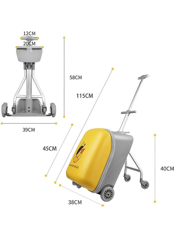 2 in1 Rolling Luggage Case for Kids, Expandable Carry on Suitcase with Baby Stroller for 1-10 Years Toddler Infant, 20 Inch Children Ride On Trolley Case for Outdoor Travel (Without Guardrail, Yellow)