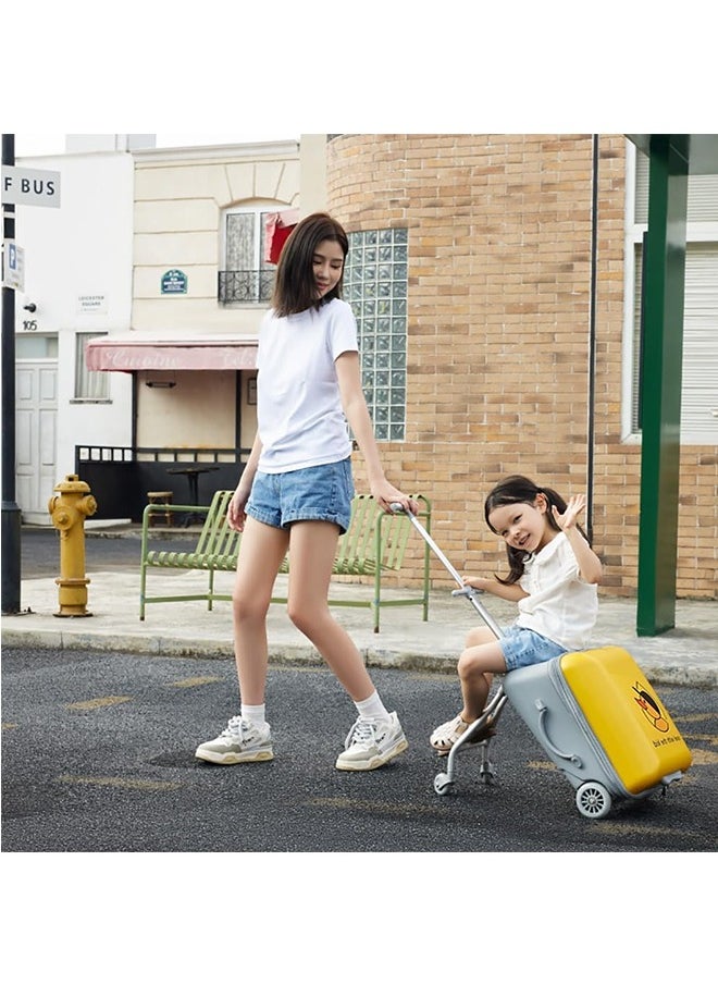2 in1 Rolling Luggage Case for Kids, Expandable Carry on Suitcase with Baby Stroller for 1-10 Years Toddler Infant, 20 Inch Children Ride On Trolley Case for Outdoor Travel (Without Guardrail, Yellow)