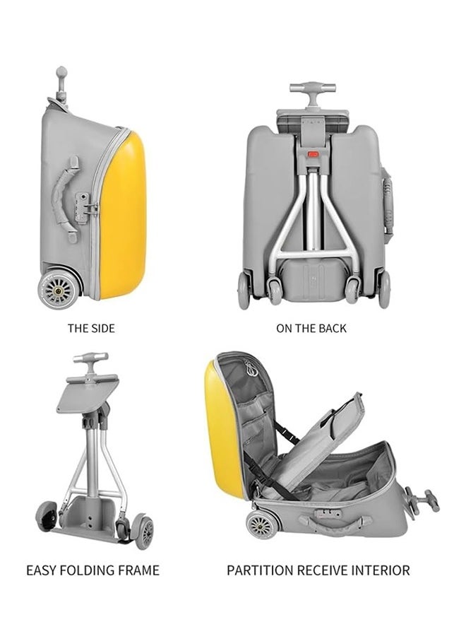 2 in1 Rolling Luggage Case for Kids, Expandable Carry on Suitcase with Baby Stroller for 1-10 Years Toddler Infant, 20 Inch Children Ride On Trolley Case for Outdoor Travel (Without Guardrail, Yellow)