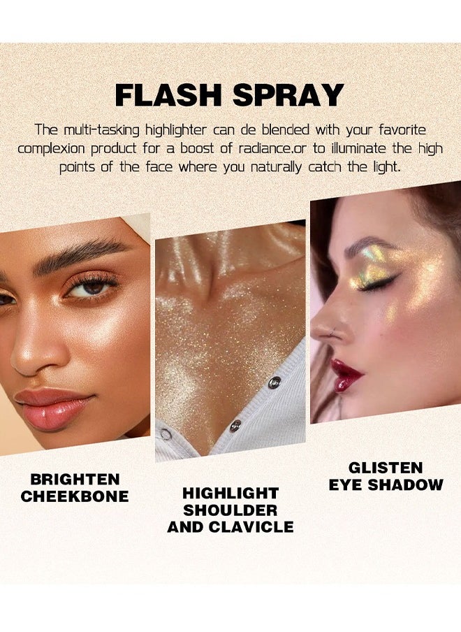 Fairy Highlight- Body Spray, Facial Contouring Fine Shimmering Liquid Highlighter, Long-Lasting Sweatproof Stage Makeup Glitter Highlighter Powder Body Spray #02
