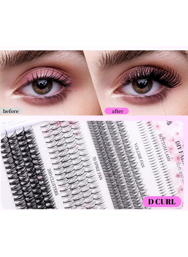 Diy False Eyelashes—4 Styles DIY Eyelash Extension Kit, Segmented Corner Lashes 404 Lash Clusters, Mixed Eyelash Extension Lashes Cluster, Natural C Curl Eyelash Set, Brush Like Thick Eyelashes