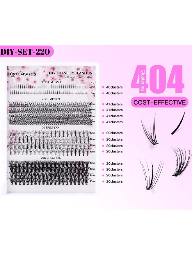 Diy False Eyelashes—4 Styles DIY Eyelash Extension Kit, Segmented Corner Lashes 404 Lash Clusters, Mixed Eyelash Extension Lashes Cluster, Natural C Curl Eyelash Set, Brush Like Thick Eyelashes