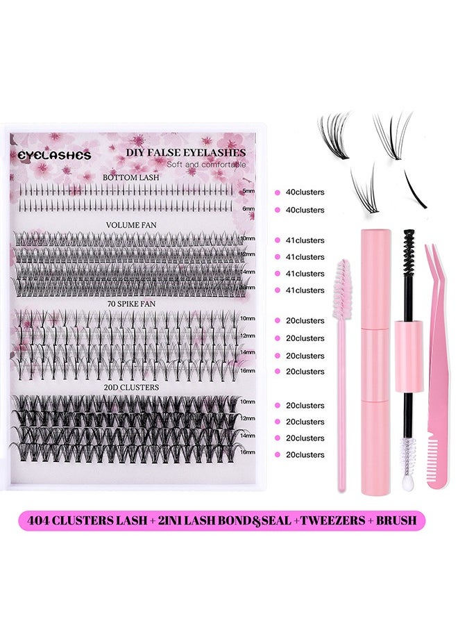 Diy False Eyelashes—4 Styles DIY Eyelash Extension Kit, Segmented Corner Lashes 404 Lash Clusters, Mixed Eyelash Extension Lashes Cluster, Natural C Curl Eyelash Set, Brush Like Thick Eyelashes