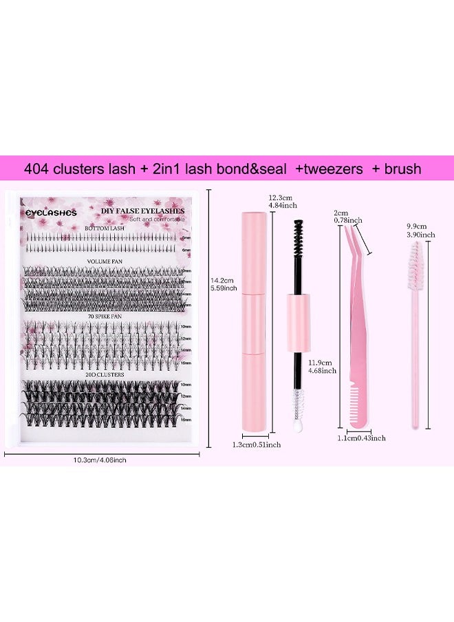 Diy False Eyelashes—4 Styles DIY Eyelash Extension Kit, Segmented Corner Lashes 404 Lash Clusters, Mixed Eyelash Extension Lashes Cluster, Natural C Curl Eyelash Set, Brush Like Thick Eyelashes