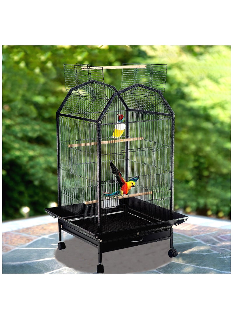 Wrought Iron Bird Cage with Rolling Stand Metal 360 Degree View Spacious Open Top Interactive Roof Durable and Rustproof Large Birdcage Breeding for Parrots Finches Lovebirds Budgie Canaries Macaw,103cm*46cm*46cm