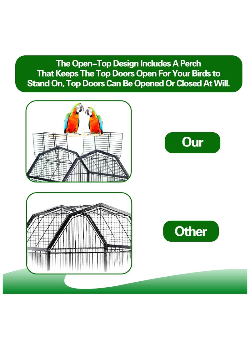 Wrought Iron Bird Cage with Rolling Stand Metal 360 Degree View Spacious Open Top Interactive Roof Durable and Rustproof Large Birdcage Breeding for Parrots Finches Lovebirds Budgie Canaries Macaw,103cm*46cm*46cm