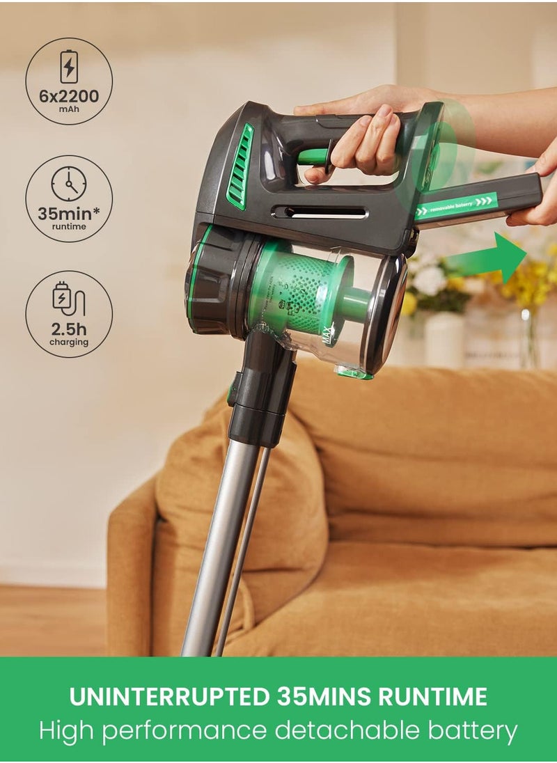 Blitz V8 Cordless Vacuum Cleaner with Removable Battery, 20 KPa Suction Power for Hardwood Floors, Up to 35 Minutes Running Time, Green