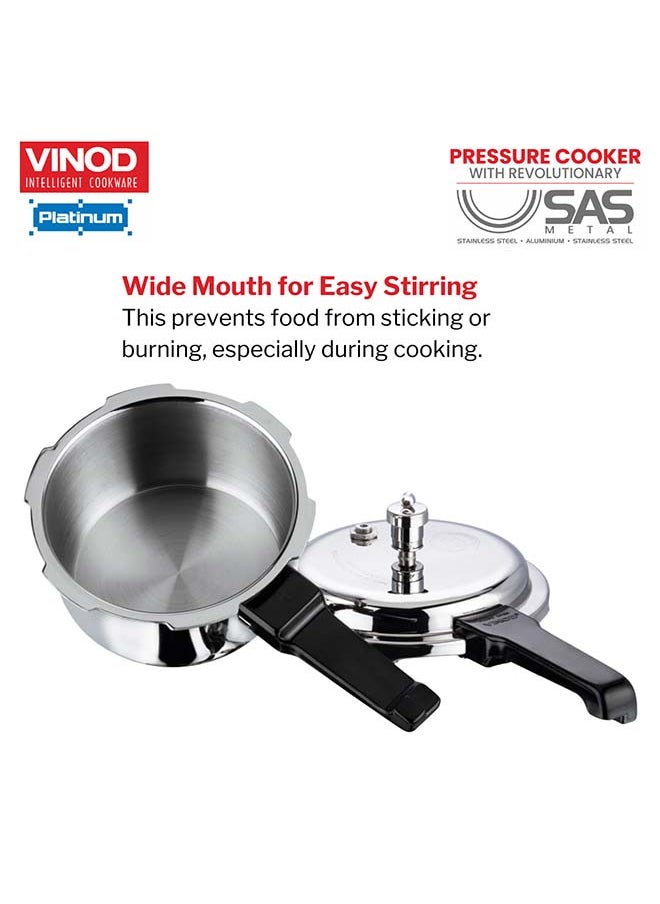 3Liters Vinod Platinum Triply Stainless Steel Outer Lid Pressure Cooker 3 Litre Capacity - ISI Certified, Silver, Induction Friendly, Pressure Cooker for Home Cooking Silver