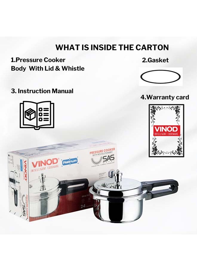 3Liters Vinod Platinum Triply Stainless Steel Outer Lid Pressure Cooker 3 Litre Capacity - ISI Certified, Silver, Induction Friendly, Pressure Cooker for Home Cooking Silver