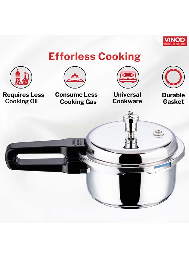 3Liters Vinod Platinum Triply Stainless Steel Outer Lid Pressure Cooker 3 Litre Capacity - ISI Certified, Silver, Induction Friendly, Pressure Cooker for Home Cooking Silver