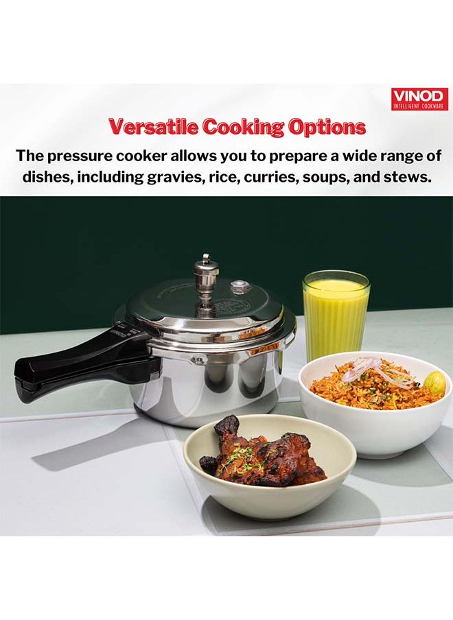 3Liters Vinod Platinum Triply Stainless Steel Outer Lid Pressure Cooker 3 Litre Capacity - ISI Certified, Silver, Induction Friendly, Pressure Cooker for Home Cooking Silver