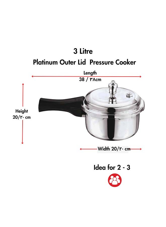 3Liters Vinod Platinum Triply Stainless Steel Outer Lid Pressure Cooker 3 Litre Capacity - ISI Certified, Silver, Induction Friendly, Pressure Cooker for Home Cooking Silver