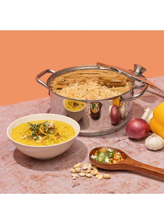 Vinod Roma Stainless Steel Saucepot with Glass Lid - 3 Litre, 20 cm | Sandwich Bottom | Rivetted Handle| Mirror Finish| Induction & Gas Base | 2 Year Warranty