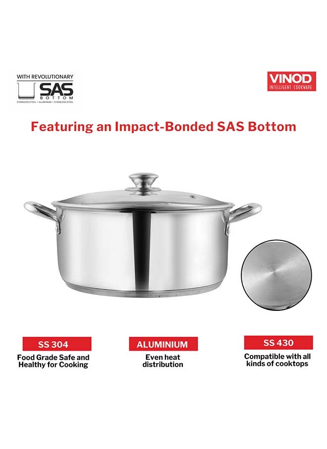 Vinod Roma Stainless Steel Saucepot with Glass Lid - 3 Litre, 20 cm | Sandwich Bottom | Rivetted Handle| Mirror Finish| Induction & Gas Base | 2 Year Warranty