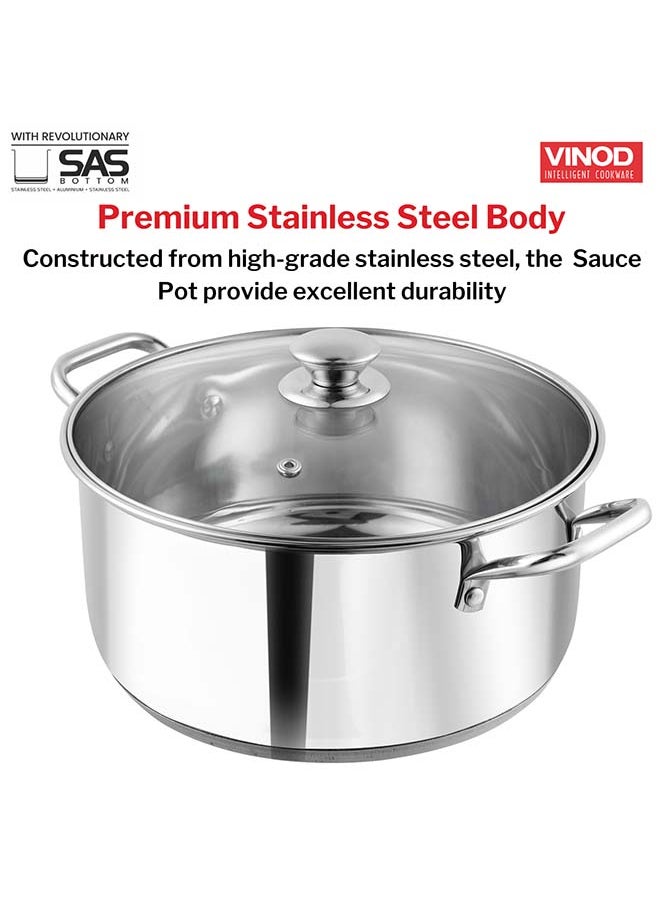 Vinod Roma Stainless Steel Saucepot with Glass Lid - 3 Litre, 20 cm | Sandwich Bottom | Rivetted Handle| Mirror Finish| Induction & Gas Base | 2 Year Warranty