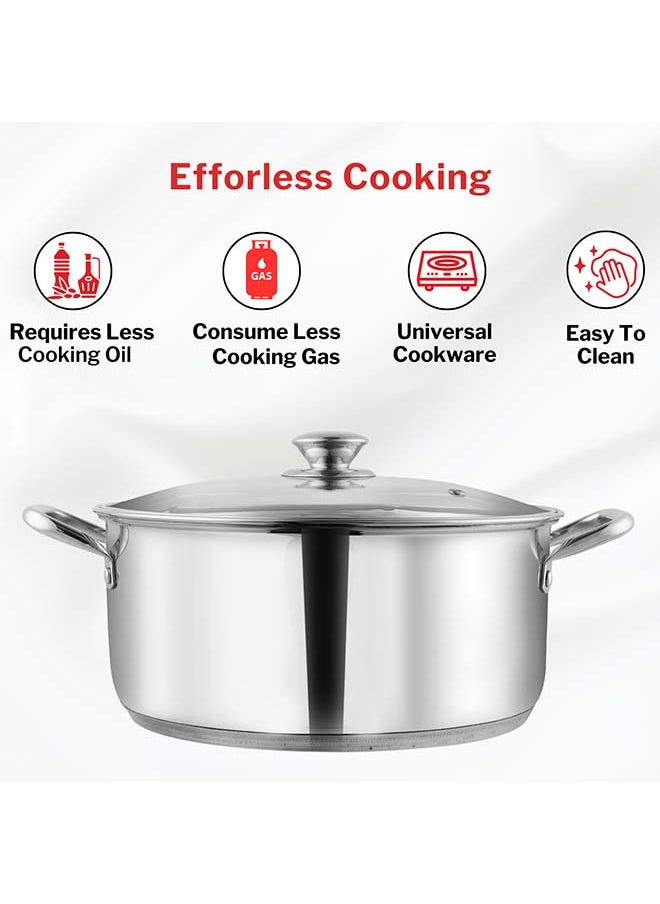 Vinod Roma Stainless Steel Saucepot with Glass Lid - 3 Litre, 20 cm | Sandwich Bottom | Rivetted Handle| Mirror Finish| Induction & Gas Base | 2 Year Warranty